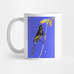 Australian Honeyeater Bird Painting - New Holland on Navy Mug